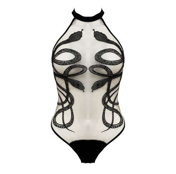 Medusa Costume Snake Print Bodysuit Draped Train Cuffs Shimmer Iridescent  5045