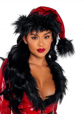 Vinyl and Faux Fur Santa Hat - Red/Black