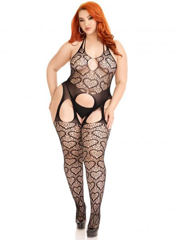 Love Hangover Heart Net Bodystocking - Black - Queen