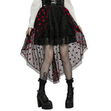 Hi Lo Overlay Lace Skirt with Hearts - Black/Red -