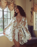 Embroidered Short Robe - 3D White with Pearl -