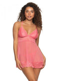 Sarah Lace & Mesh Babydoll with G-String - Coral Paradise -