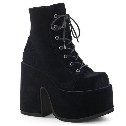 5" Chunky Heel 3" P/F Lace-Up Ankle Boot - Black Velvet -