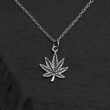 18" Pot Leaf Charm Necklace - Sterling Silver