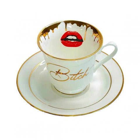 Bitch Tea Cup - White/Gold