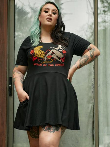 Queen of the Jungle Raglan Skater Dress - Black -