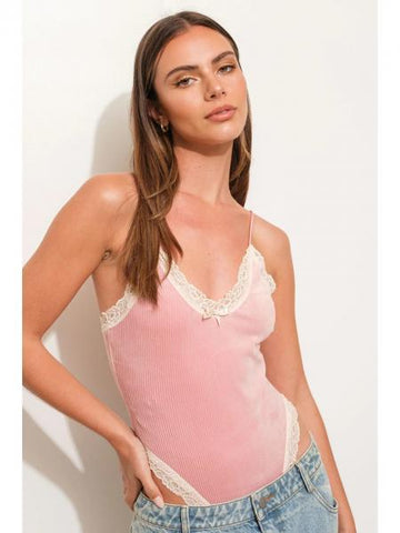 Lace Trim Body Suit - Rose -