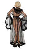 Sheer Marabou Bell Sleeve Robe - Black/Rose Gold - One Size