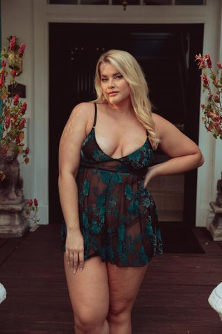 Burnout Babydoll - Black/Faded Emerald -