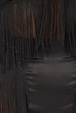 Fringe Contrast Satin Mesh Mini Dress - Black -