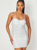 Nylon Knit Rhinestone Strapless Dress - Ivory -