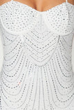 Nylon Knit Rhinestone Strapless Dress - Ivory -