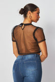 Bow Detail Short Sleeve Crop Top - Black -