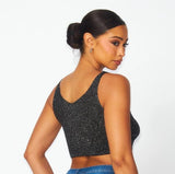 Metallic Rhinestone Sleeveless Crop Top - Black -