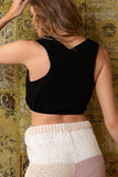 Crop Top with Floral Detail - Black -