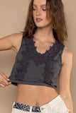 Crop Top with Floral Detail - Charcoal -