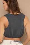 Crop Top with Floral Detail - Charcoal -