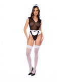 Three Piece French Maid Teddy, Apron and Head Piece - Black/White -