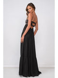 Elegant Silky Sleeveless Bra Top Maxi Dress - Black -