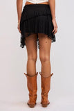 High-Low See-Through Lace Layered Mini Skirt - Black -