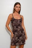 Lace Trim Leopard Mesh Mini Dress - Leopard -