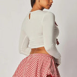 Ellie Gingham Bow Crop Top & Bubble Mini Skirt Set - Ivory/Red -