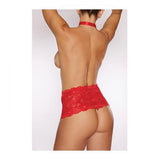 Posh & Spicy Crotchless Panty w/ Choker & Pearls - Red - One Size