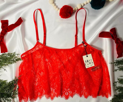 Classic Lace Crop Cami - Red -