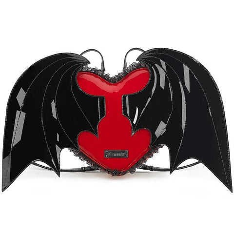 Patent Heart with Batwings Backpack - Black/Red