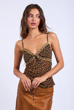 Leopard Sweetheart Neck Lace Trim Cami Top - Brown Leopard -