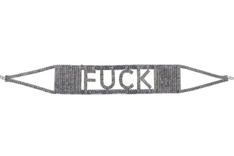 "FUCK" Rhinestone Choker - Silver