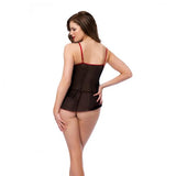 Heart Babydoll with Thong - Black/Red -