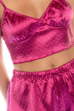 Two Piece Rhinestone Sparkle Pajama Set - Fuchsia -