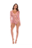 Lace Long Sleeve Sleep Romper - Rose -