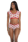 XOXO Crop and Panty Set - White/Red -