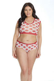 XOXO Crop and Panty Set - White/Red -