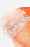 1920s Feather & Silver Rhinestone Headband - Peach