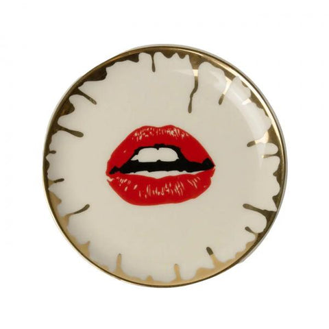 Bitch Round Ceramic Trinket Dish - White/Gold/Red