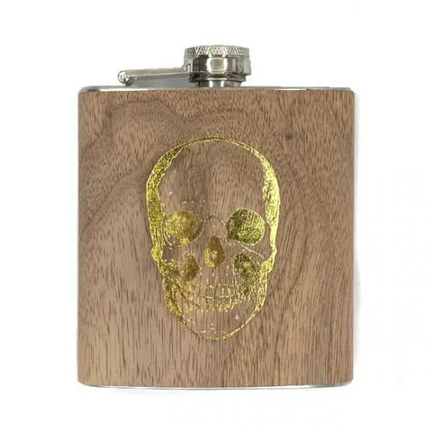 Wood Flask 6oz - Gold Foil Skull