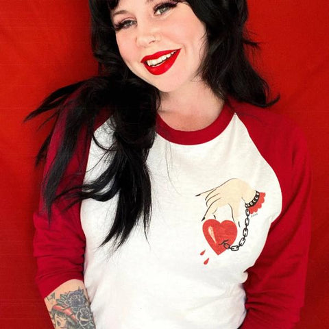 Captive Heart Unisex Raglan Tee - Natural/Red -