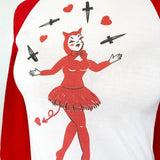 Dagger Devil Unisex Raglan Tee - White/Red -