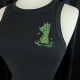 Embroidery Beware of the Lagoon Tank Rib Racer - Black -