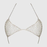 Chainmail Rhinestone Triangle Bra - Silver - One Size