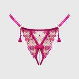 Nova Blacklight Lace Crotchless Pearl G-String - Pink Dragon -