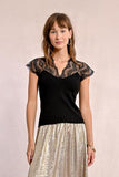 Transparent Knitted T-Shirt Top - Black -