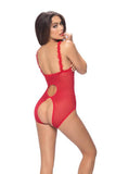 One Size - Open Cup Crotchless Teddy - Red