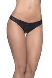 Black - Crotchless Pearl Thong - One Size