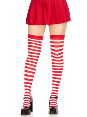 Nylon Stocking with Stripe - White/Red