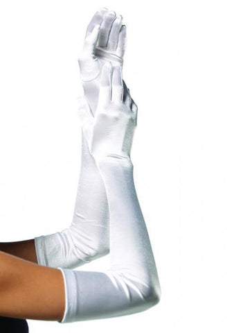 Satin Opera Length Gloves - White - One Size