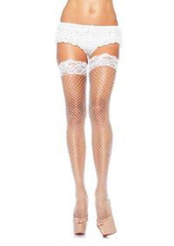 Stay Up Lycra Fishnet Thigh High - White